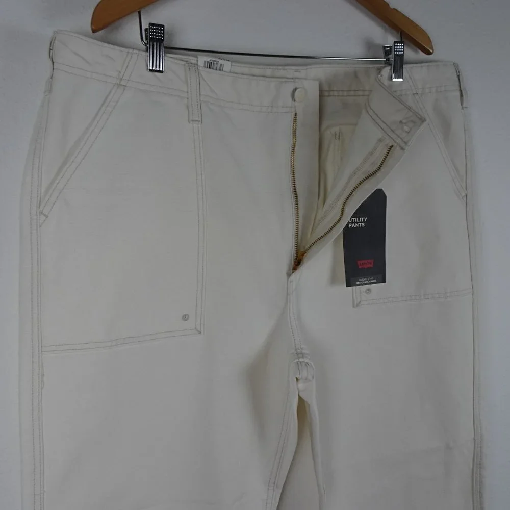 Levi's Utility Pants Jeans Men's 42x32 Off White Ivory Denim Tapered Pockets